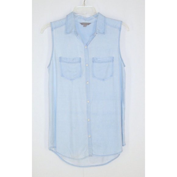 Rubbish Blue Chambray Button Up Top S Sleeveless Rayon - Picture 5 of 5